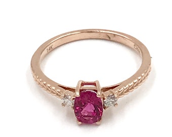 Size 6.5 - 14k rose gold diamond pink tourmaline ring