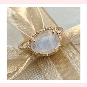 Ulka Rocks Asherton 14k gold diamond AAA rainbow moonstone ring