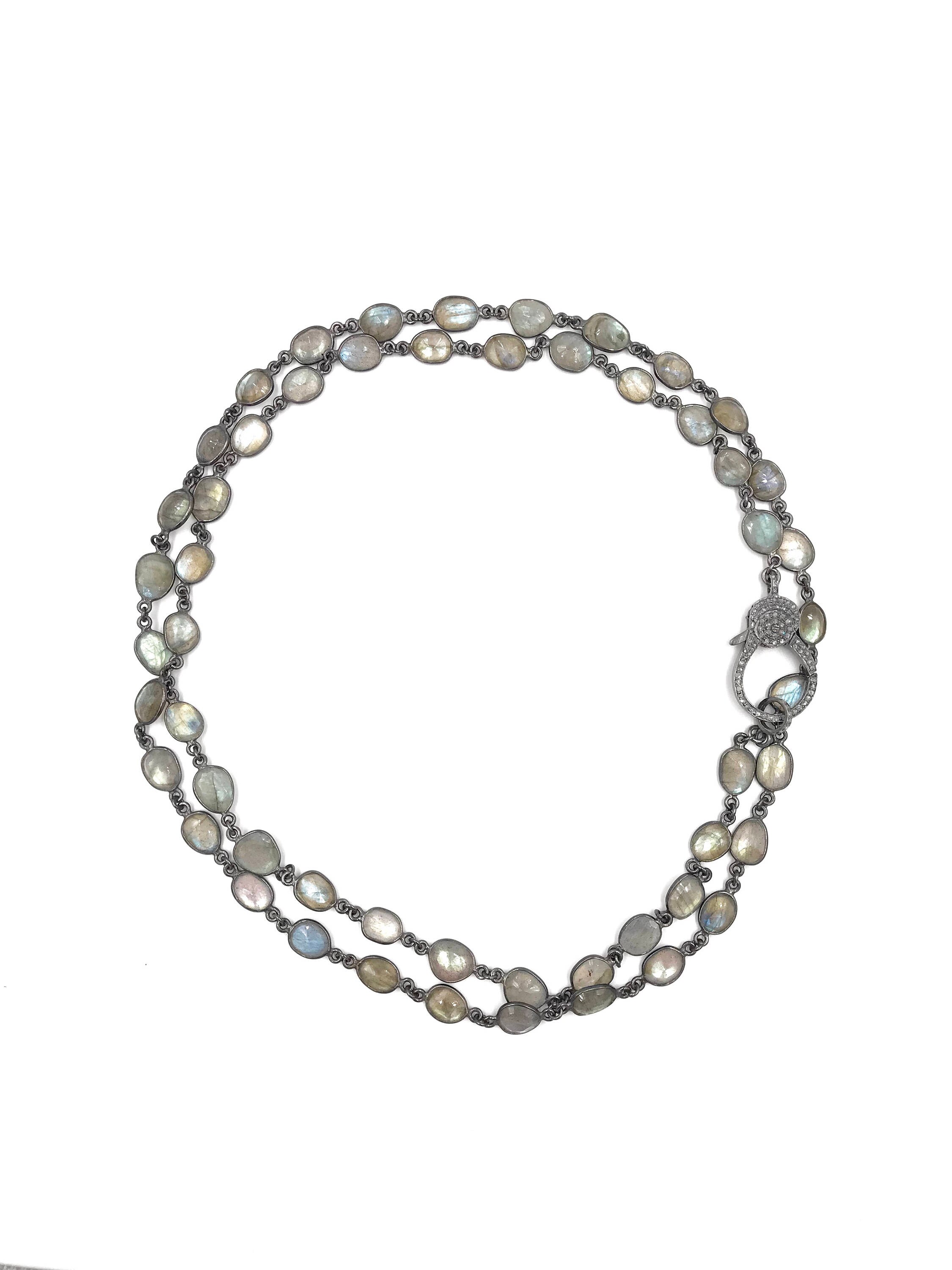 Long Diamond Labradorite Gemstone Necklace Pave Diamond - Etsy