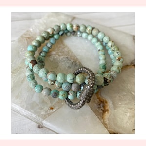 Ulka Rocks exclusive turquoise bracelet set with a pave diamond accent | Turquoise set | Pave diamond with turquoise | Turquoise stretch