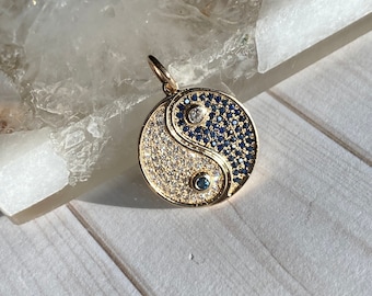 Ulka Rocks Exclusive 14k Solid Gold Diamond Sapphire Ying Yang Pendant | Sapphire Ying Yang | Diamond Ying Yang Charm