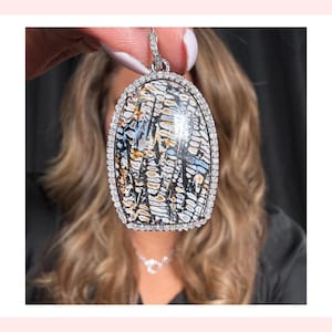 Wildcat Petrified Wood Sterling Silver Pendant with Pave Diamonds