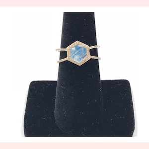 14k gold diamond rainbow moonstone ring, 14k gold ring, Moonstone ring, Rainbow moonstone ring,  Pave diamond moonst