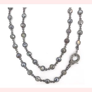 Long diamond labradorite gemstone necklace