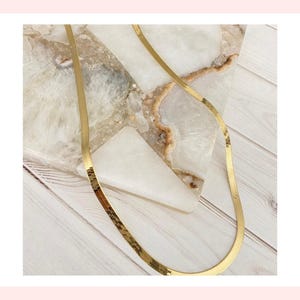 14k Solid Gold Herringbone Chain Necklace - 3mm, 18 inch
