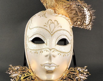 Luxury Wall Art, Gold and White Venetian Jolly, Jester, Clown Mask