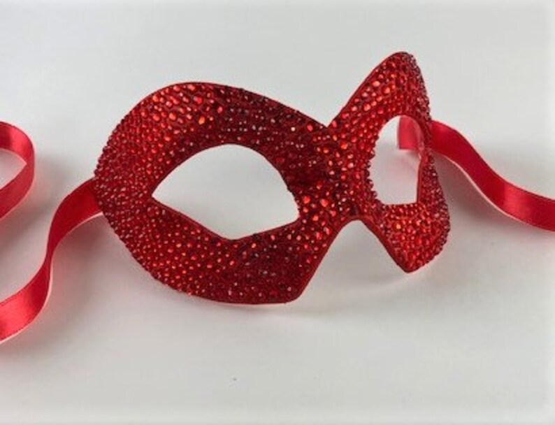 Venetian Masquerade Eye Mask Satin and Crystals \u2013 Red and Red