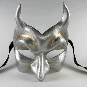 Venetian Devil Masquerade Mask, Silver Devil Mask