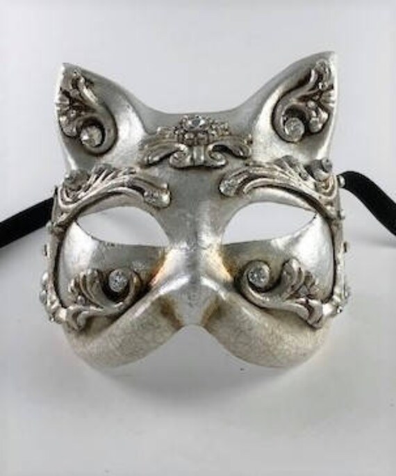 Venetian Adult Half Mask with Mustache Nose Antique Crackle Finish Masquerade