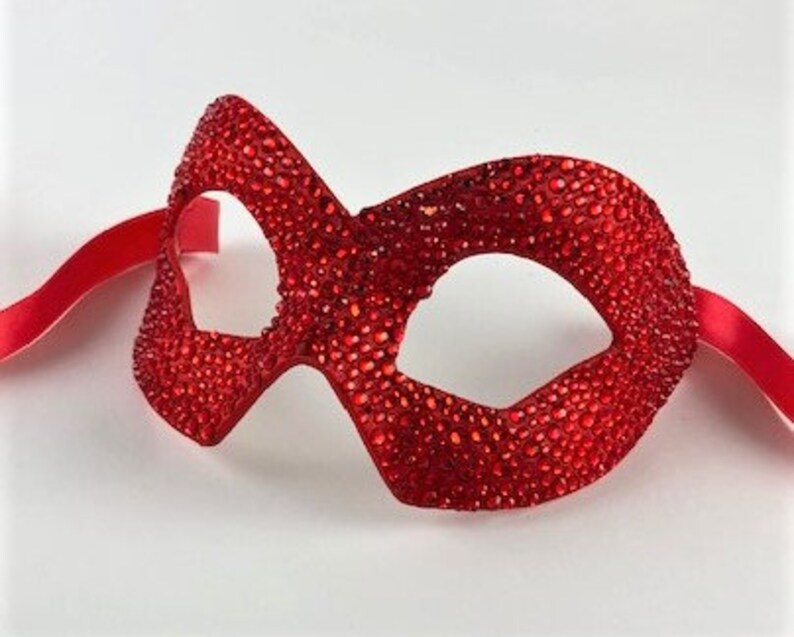 Venetian Masquerade Eye Mask Satin and Crystals \u2013 Red and Red