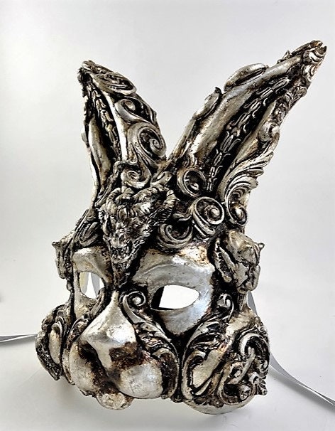 Venetian Handcrafted, Paper Mache Baroque Demonic Rabbit Mask - Silver ...