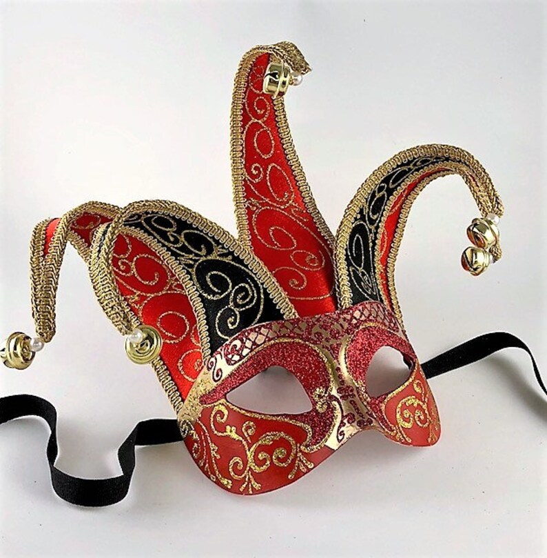 Half Face Jolly Mask Red Black and Gold Brillante Etsy