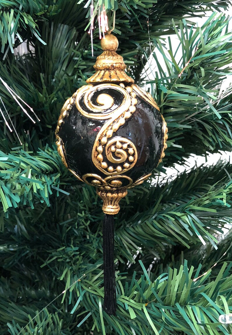 Paper Mache Christmas Ornament Deluxe Black and Etsy
