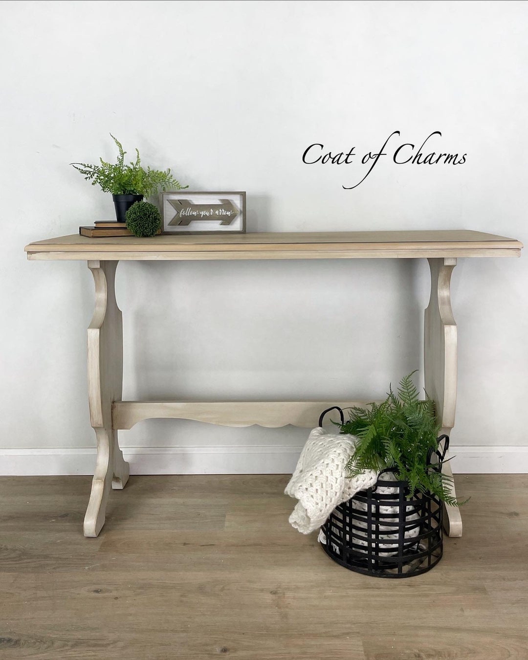 Antique Console Hall Table. French Country Sofa Table. Neutral Library