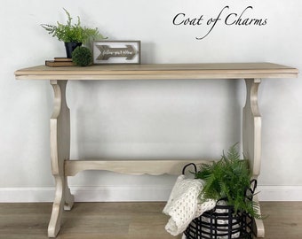 Antique Console hall table. French Country Sofa table. Neutral library table.