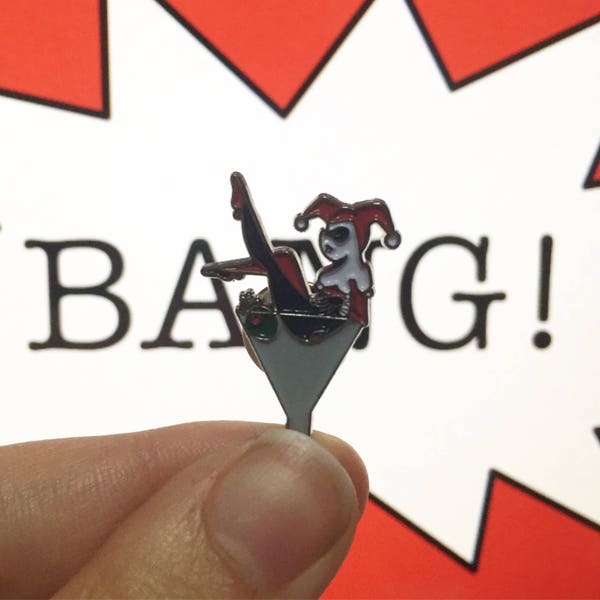 Harley Quinn martini glass enamel pin