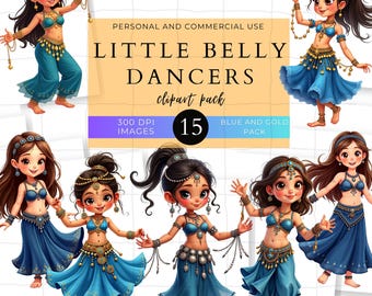 Belly Dancer Clipart: Navy Blue & Gold PNG Graphics (Commercial Use, Digital Download)
