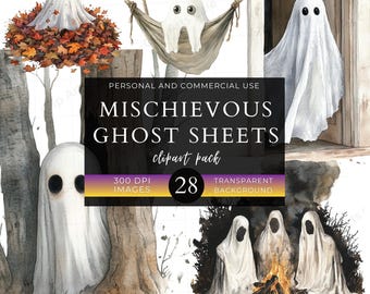Mischievous Ghost Sheets Clipart Pack | PNG Illustrations | Funny Spooky Ghosts | Cute Halloween Clipart | Digital Stickers | Commercial Use