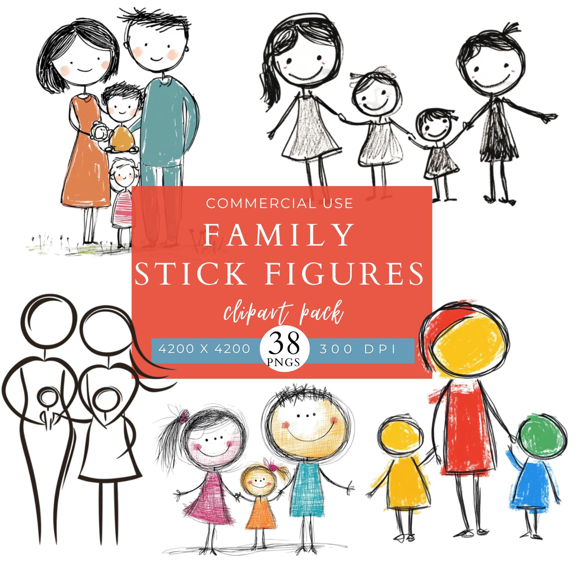 家族の棒人間クリップアート：38 種類の気まぐれな PNG イラスト（デジタルダウンロード） - Etsy 日本, image size:2000x2000