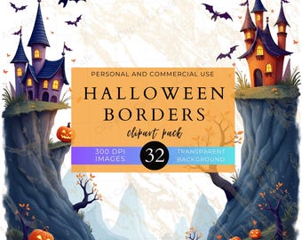 Halloween Borders Clipart Pack | PNG Illustrations | Funny Spooky Frames | Halloween Clipart | Stationery | Commercial Use |  Invitations