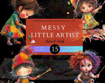 Messy Art Kids Clip Art: Quirky Artist PNG Graphics (Digital Download)