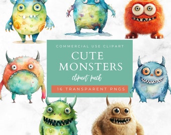 Cute Cuddly Monsters Art Pack, Commercial Use, Funny, Wall Art, Monsters, Whimsical Images, Enchanted, Nursery Art, Wall Prints, Halloween