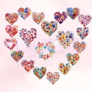 Flower Hearts Clip Art Pack, Commercial Use, Floral Graphics ...