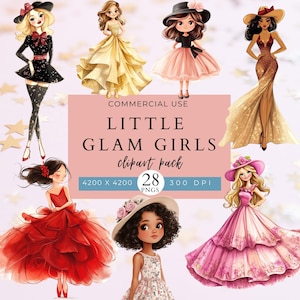 Pacchetto di clip art per bambine glamour, uso commerciale, grafica, ragazze alla moda, clip art per ragazze, design divertenti, invito, stampe, ragazze