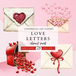 Vintage liefdesbrieven Clip Art Pack, commercieel gebruik, romantische brieven, scrapbooking, post, plakboek, vakantieafbeeldingen, postzegels,