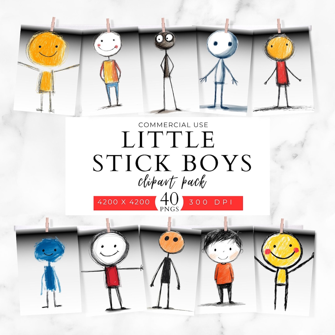 Stick Figure Boys Clip Art: Playful PNG Graphics for Commercial Use - Etsy