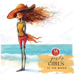 Witzige Strand Mädchen Clipart: Sommer Scrapbook Illustrationen (JPG)