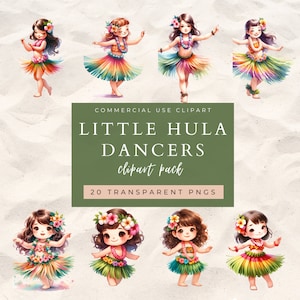Little Hula Dancers Clip Art Pack, Commercial Use, Hawaiian Hula Dancers, Island Vibes, Traditional, Wall Art, Luau, PNG, Nursery Art