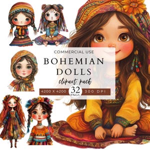 Boho Dolls Clip Art Pack, Kommerzielle Nutzung, Grafiken, Puppen Illustrationen, Boho Dolls, Sammelalbum, Einladung, Kunsthandwerk, Spielzeug, Puppenzeichnungen