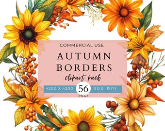 Marcos y bordes de otoño: imágenes prediseñadas para uso comercial, colores otoñales, otoño, manualidades, invitaciones, álbumes de recortes, gráficos otoñales, impresiones de pared