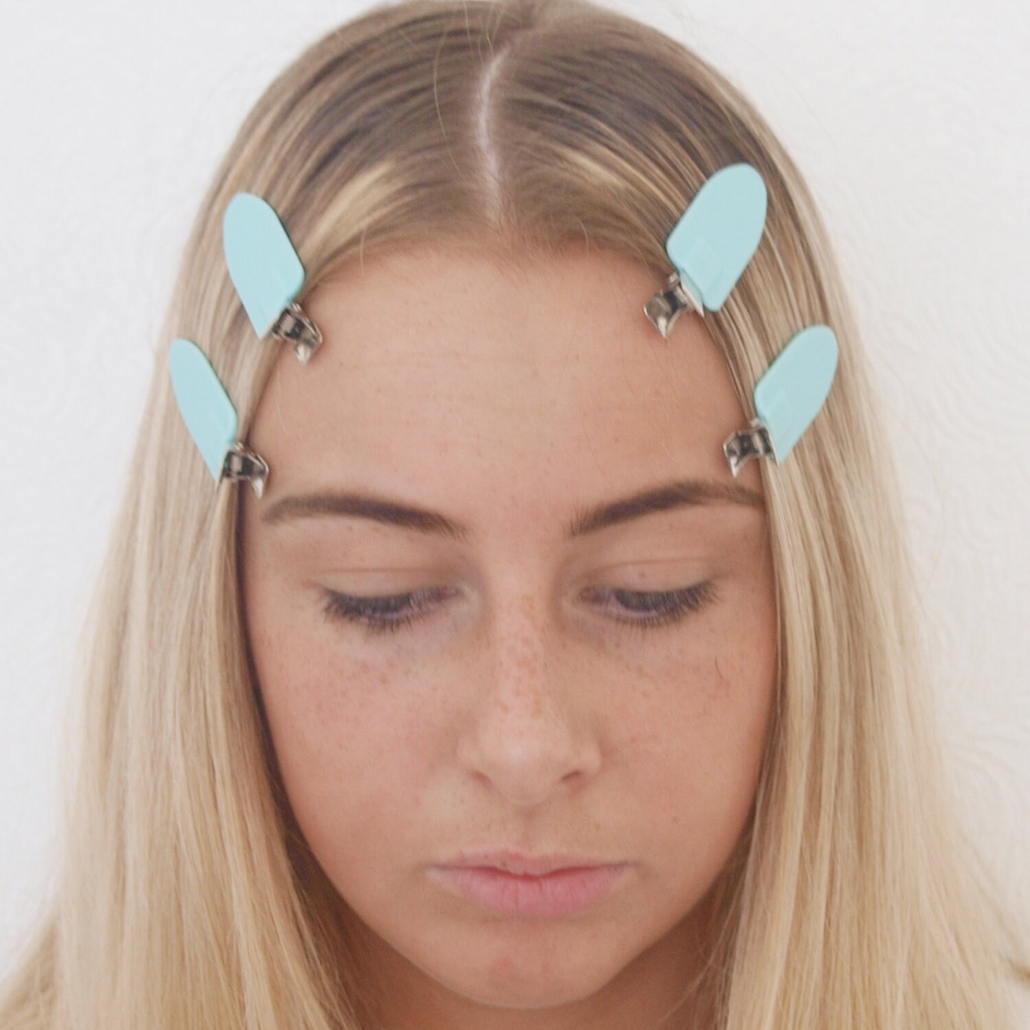 NO BEND No Crease Hair Clips cyan Blue 4 PACK Creaseless Leaf Clip