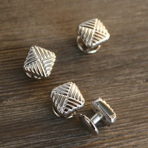 Vintage Tuxedo Shirt Studs - Set of Four -  Silver Tuxedo Shirt Studs - Shirt Buttons - Men&#39;s Jewelry - Tuxedo Studs-