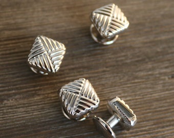 Vintage Tuxedo Shirt Studs - Set of Four -  Silver Tuxedo Shirt Studs - Shirt Buttons - Men's Jewelry - Tuxedo Studs-