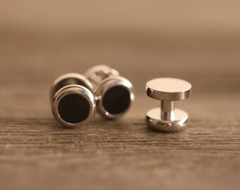Vintage Black Tuxedo Shirt Studs, Studs, Black Onyx Tuxedo Studs, Wedding Cufflinks, Vintage Groom Gift, Men's Wedding Gift