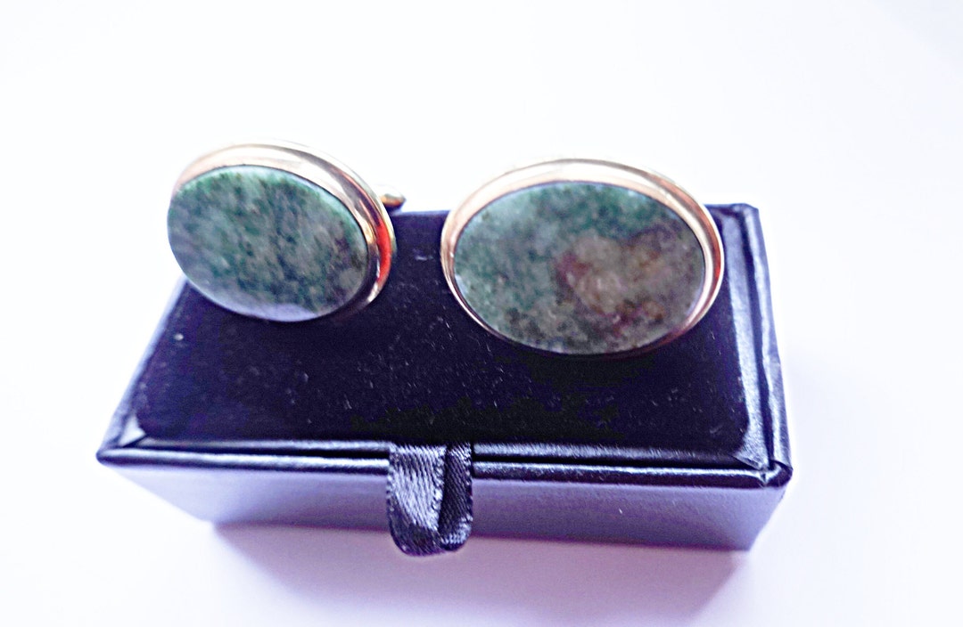 Green JADE Cufflinks Set, 14K Gold Filled Jade CUFF LINKS, Gold Filled