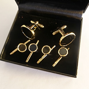 Vintage Tuxedo Cuff Links Shirt Studs, Black Onyx  Gold Filled  Cufflink Studs, Vintage  Men&#39;s Gift, Vintage GROOM ,Gift