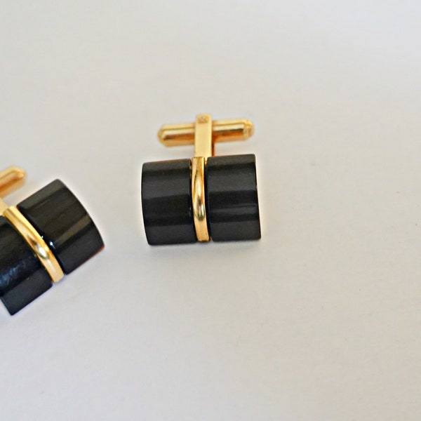 Vintage Cufflinks,  Onyx Cufflinks, Groom Gift, Minimalistic Men's Jewelry, Men's Gift, Vintage 14K Yellow Gold Filled Cuff Links