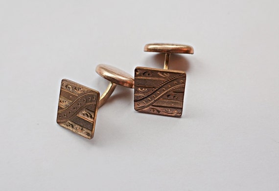 Victorian Gold Floral Cufflinks, Antique Men's Je… - image 2