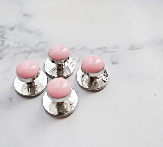 Tuxedo Shirt Studs, Pink Silver Tuxedo Shirt Studs