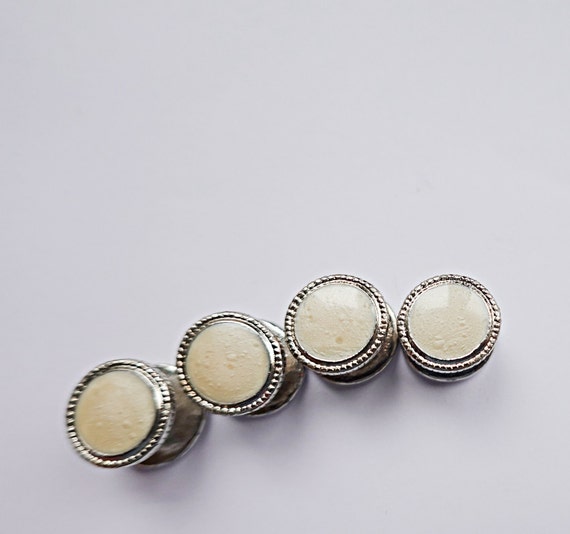 Vintage Tuxedo Shirt Studs - - Off White Enamel Tu