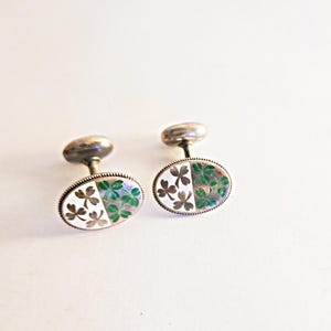 Shamrock Cufflinks Tie Bar,  Four Leaf Cufflinks Tie Bar, St. Patrick&#39;s Day Jewelry, Prom Jewelry, Irish Wedding Groom Gift, Singed Swank