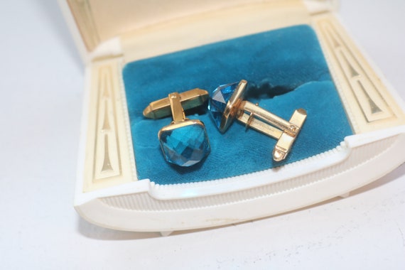 Vintage Cufflinks, Blue Crystal Topaz Cufflinks, … - image 2