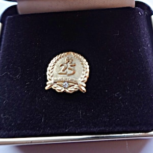 Diamond Tie Tack, 25 Years of Caring Pin, 25th Anniversary, 25 Year Retirement, 25th Birthday Gift, Men&#39;s Gift  , Fine Vintage Men&#39;s Jewelry