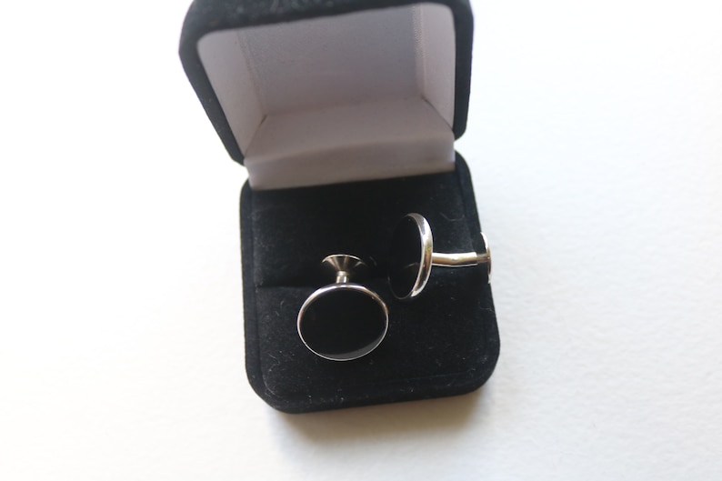 Wedding Prom accessory Vintage Onyx CuffLinks Vintage Black Silver Cufflinks Men/'s Jewelry Gift Box