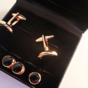 Wedding Cufflinks Studs,  Black Onyx Rose Gold Plated Tuxedo Cufflinks Studs, Groom Gift, Groomsmen gift Wedding Tuxedo Cufflinks