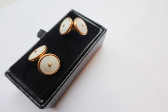 Art Deco cufflinks. White Enamel Cufflinks, Doubl… - image 1